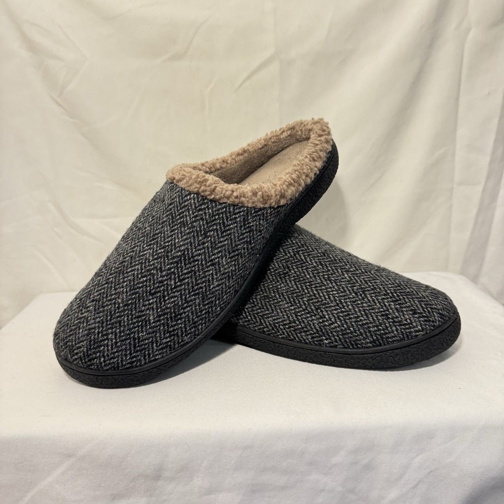 Isotoner Men's Memory Foam Cushioned Hoodback Eco Comfort Slippers ASH Sz‎ 13-14